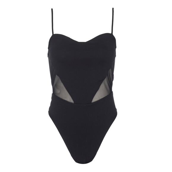 Good American Bodysuit Womens 4 Top Fitted Mesh Panel Sheer Sweetheart Neckline - Picture 1 of 9